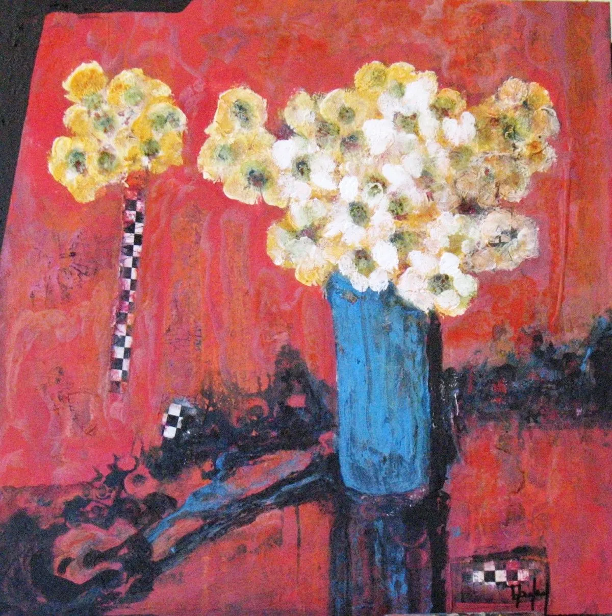 Yellow Flowers Blue Vase, œuvre de Beverly Farley