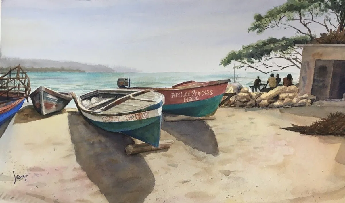 Boats by the bay, artwork by Sean Henry