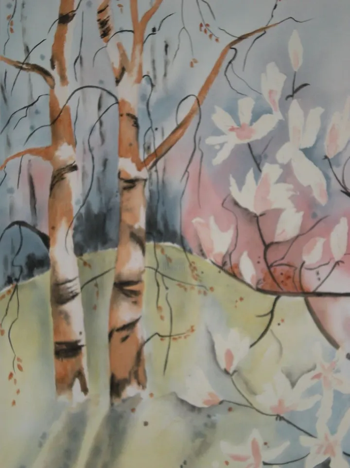 BOULEAUX FLEURIS..., œuvre de Thérèse Hanot