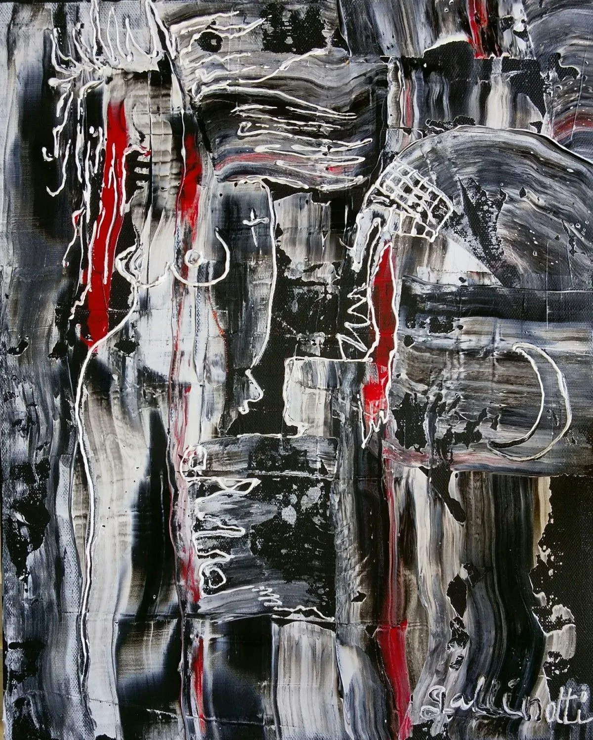 Le monstre voilé carresse la femme nue sous la lune, œuvre de Thierry Gallinotti