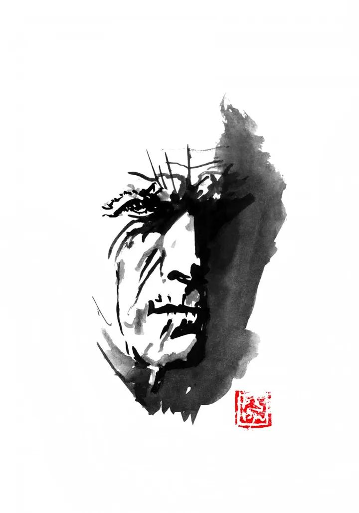 old clint, œuvre de pechane sumi-e