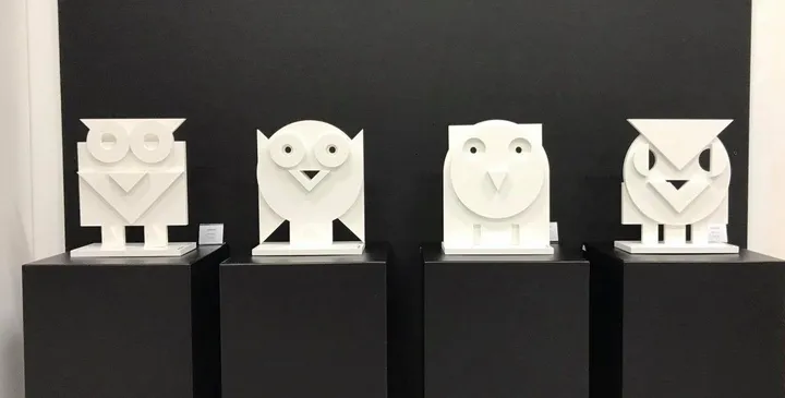 Recto Verso Owls in Corian by PikatsogroupBelgium, artwork by Luc TOBBACK