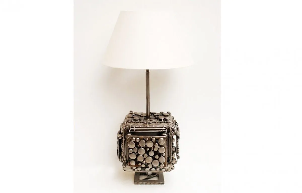 Metal art sculpture lamp star trek ship Borg Cube, artwork by Dendrinos gIANNIS