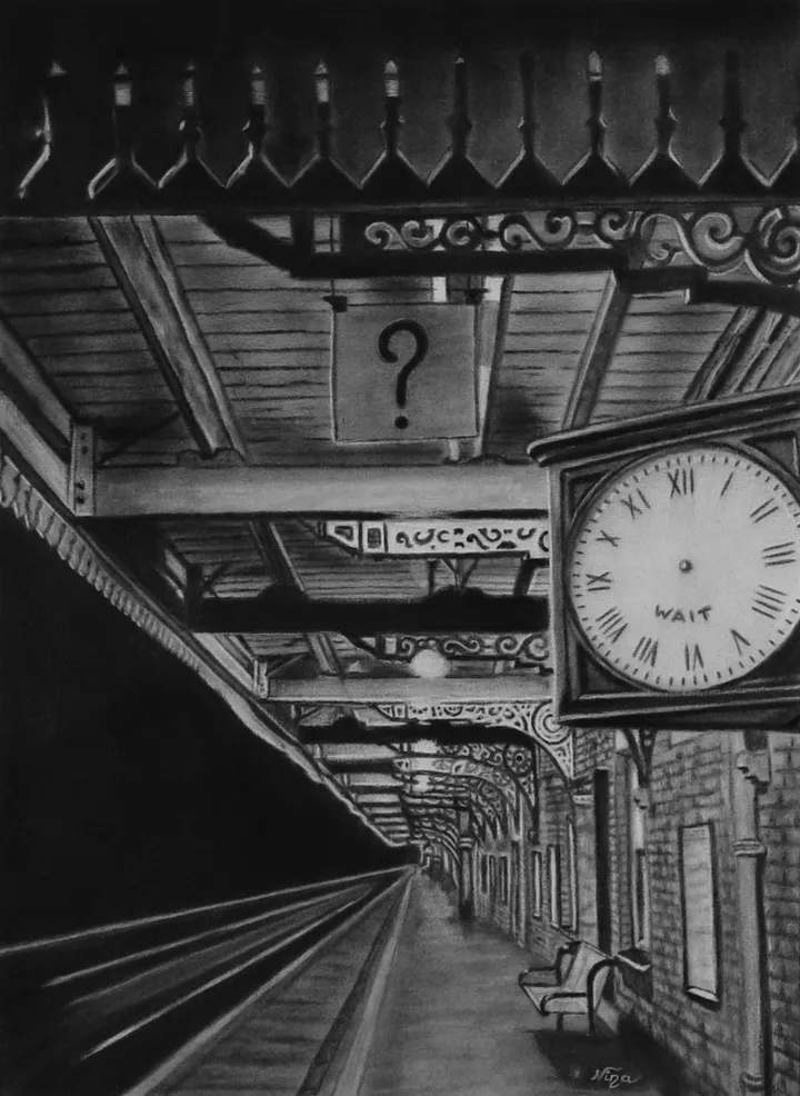 Le quai de gare, œuvre de Nina (Nadine Pillet)