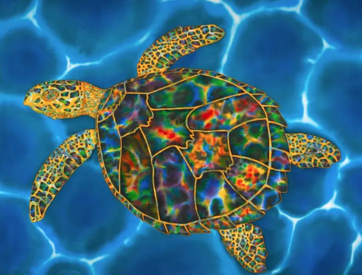 Rainbow Opal Sea Turtle, artwork by Daniel Jean-Baptiste
