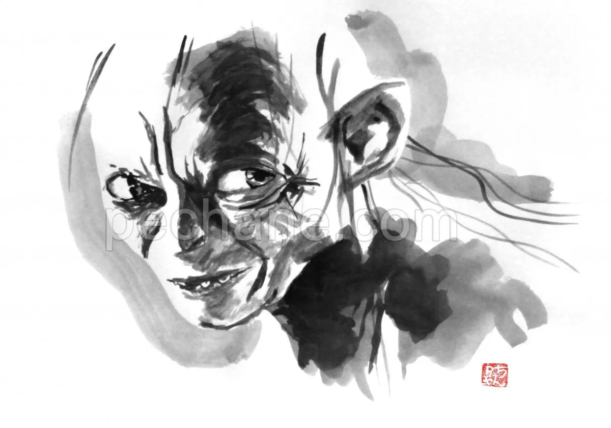 gollum, artwork by pechane sumi-e