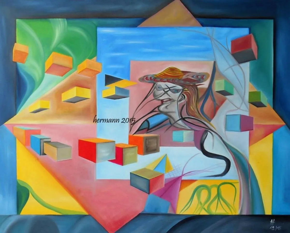 oil "Frau mit Hut", artwork by Hansjörg Hermann