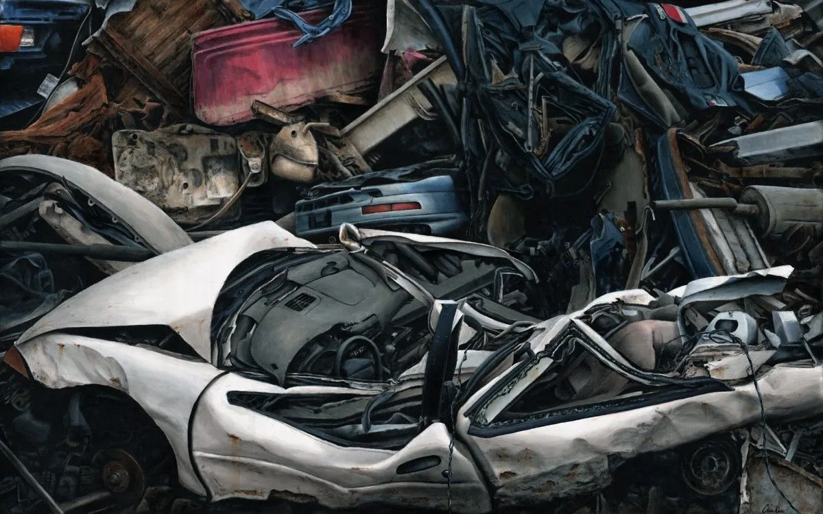 Customised Convertible needs some attention, artwork by Chris Klein