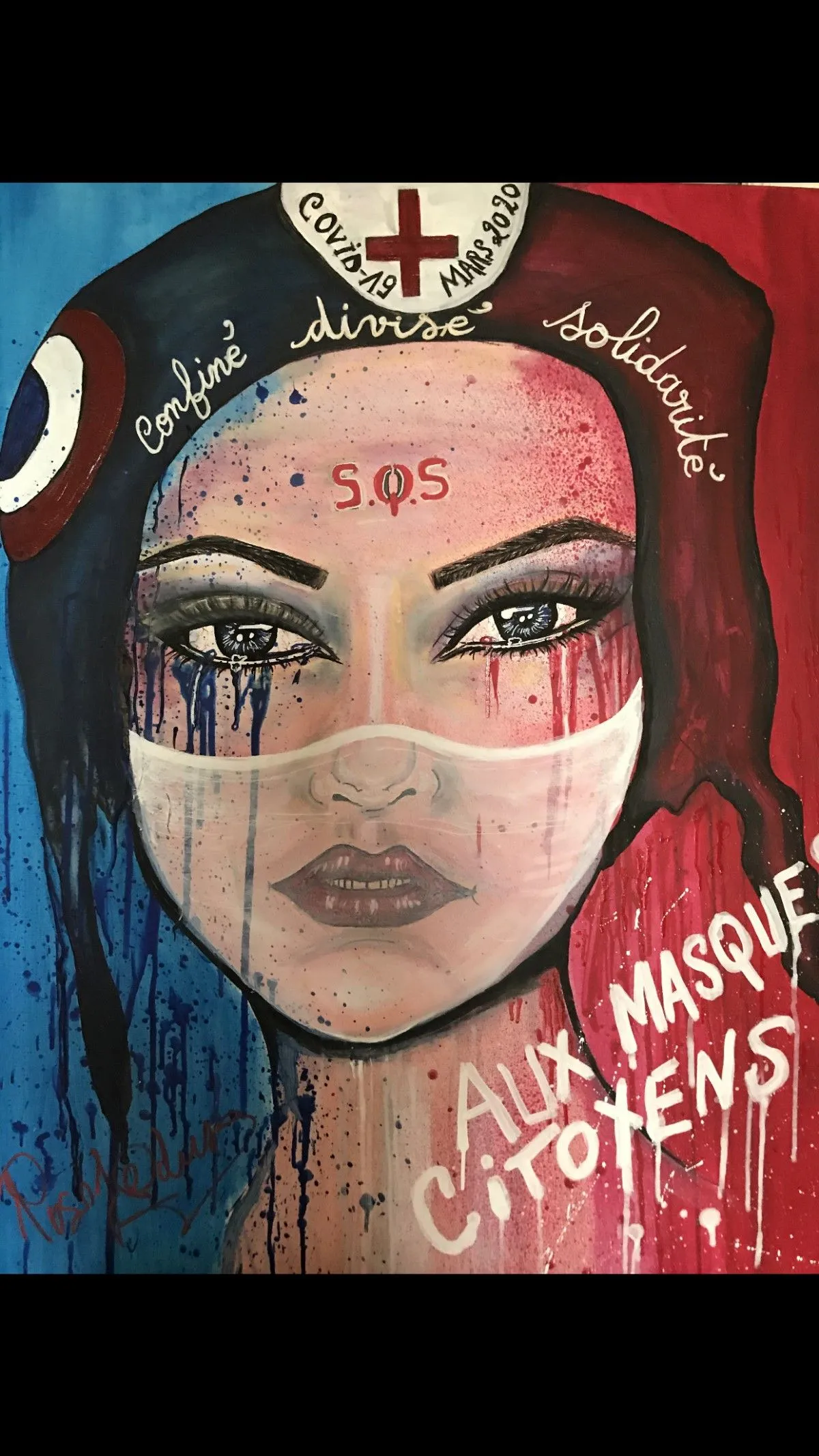 Marianne pleure..Aux Masques Citoyens !, artwork by Rosine Charnay