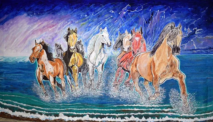9 chevaux dans la tempête, artwork by Denis Roucau