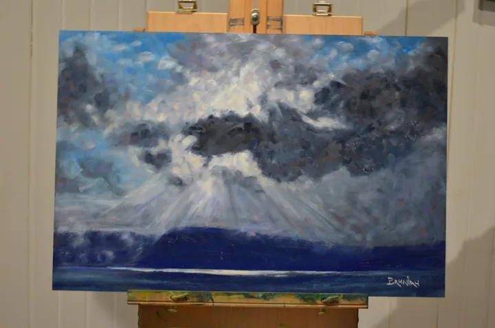 Dans le ciel de Charlevoix, Décembre 2016, huile 24'' X 17'', artwork by erick bruniau