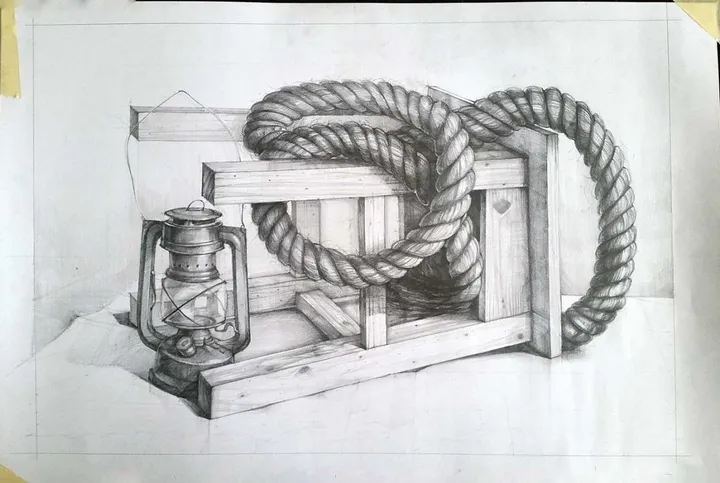 Still life with rope, chair and lamp, œuvre de Vlad Bucur