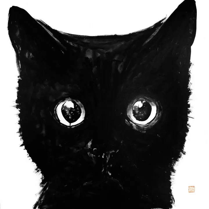 chat noir, artwork by pechane sumi-e