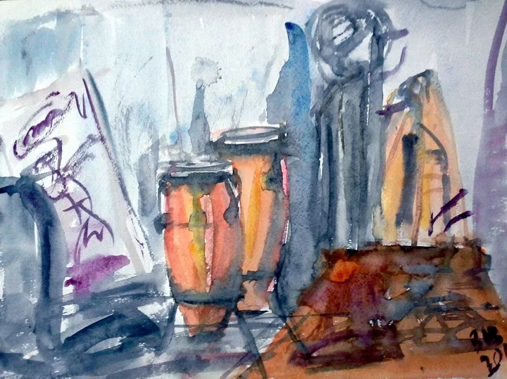 drums in studio, artwork by Akpan Usoroh