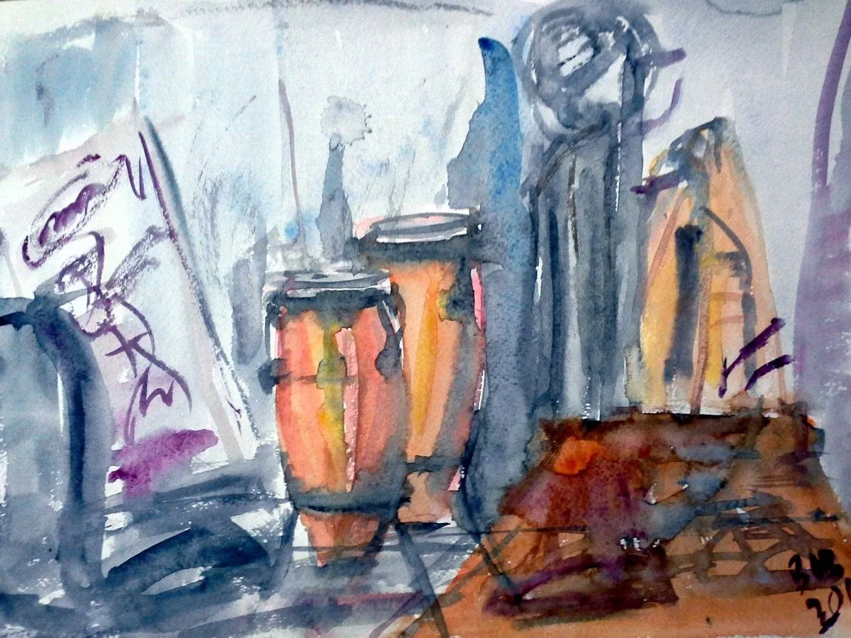 drums in studio, artwork by Akpan Usoroh