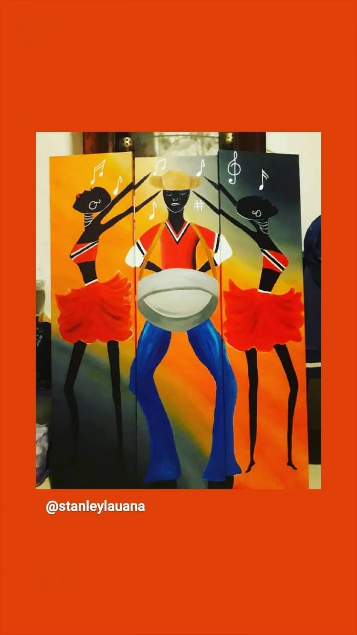 Pan man and dancing ladies, artwork by Lauana Stanley
