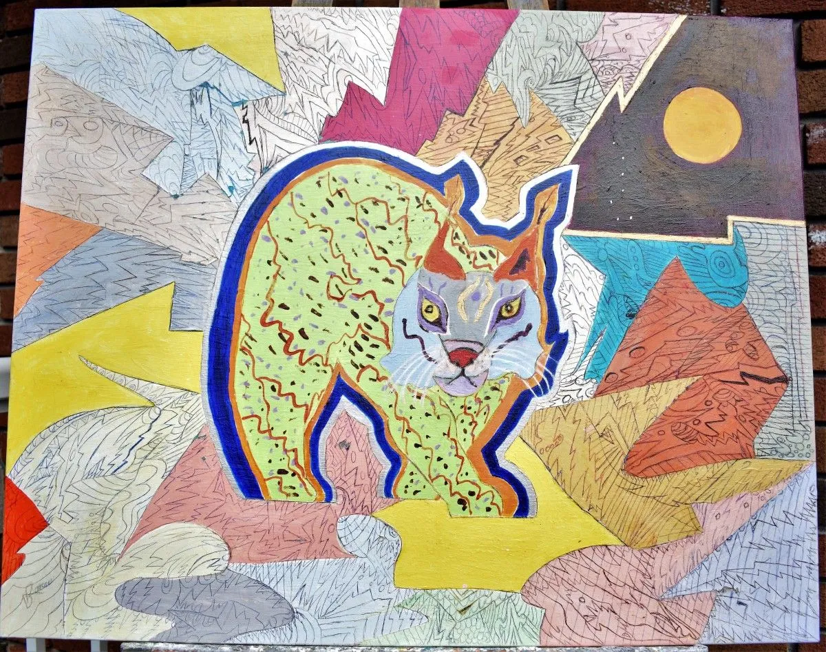 Lynx style amérindien (Mi'kmaq), œuvre de Denis Roucau