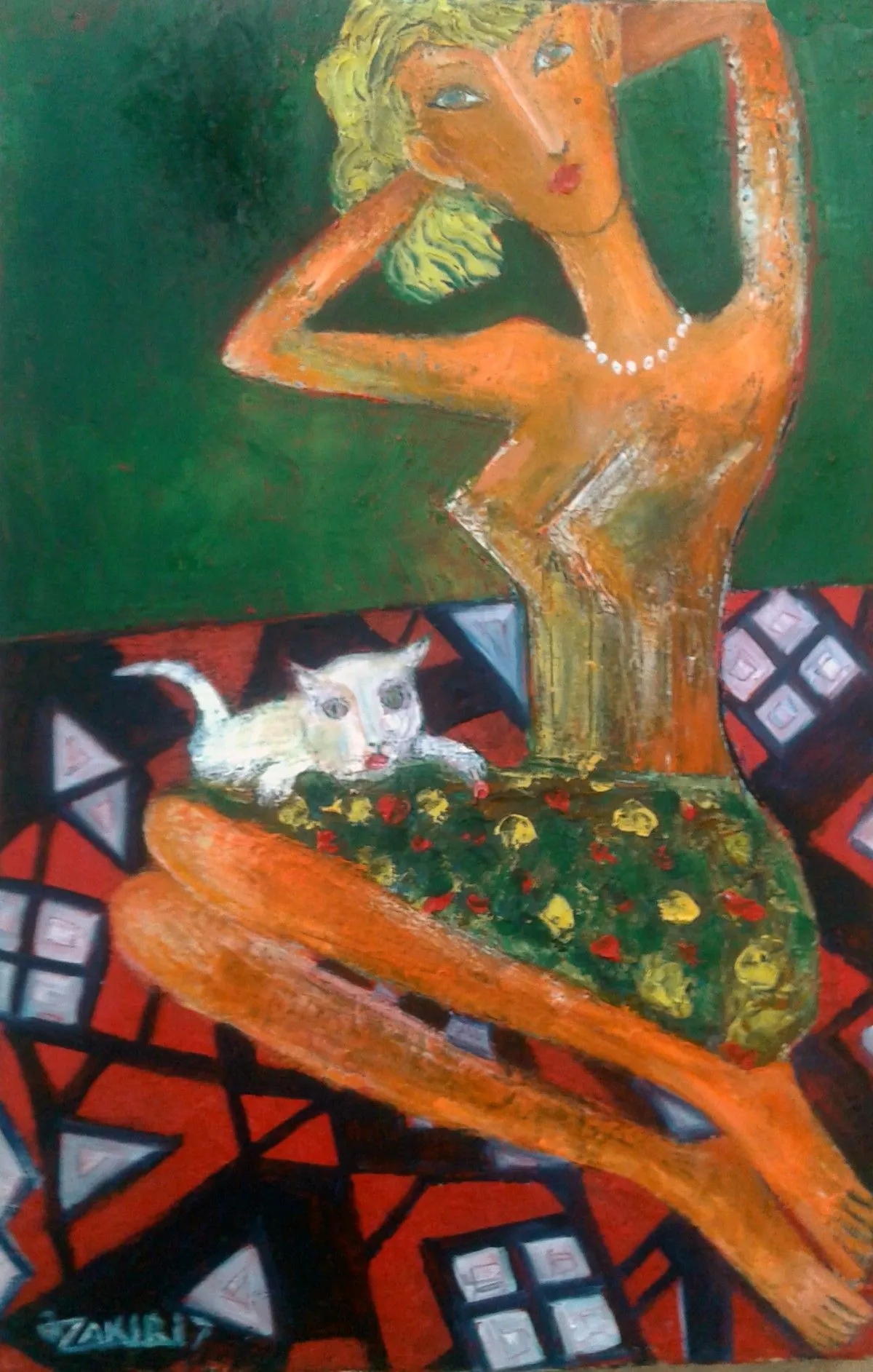 .Girl and cat, œuvre de ZAKIR AHMEDOV