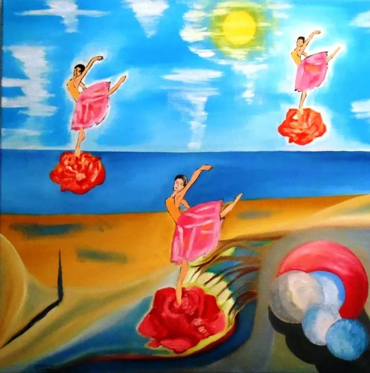 oil "Tänzerinnen im Flug", œuvre de Hansjörg Hermann