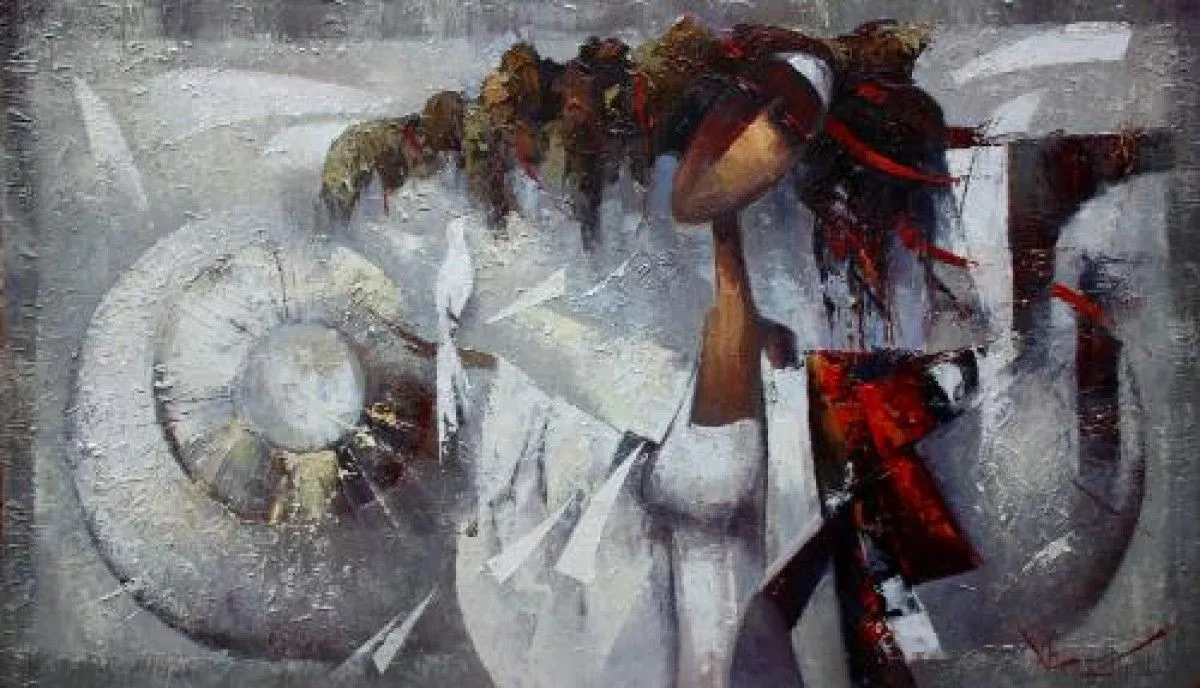 White bird with black mark, artwork by Valentyna Kozyar