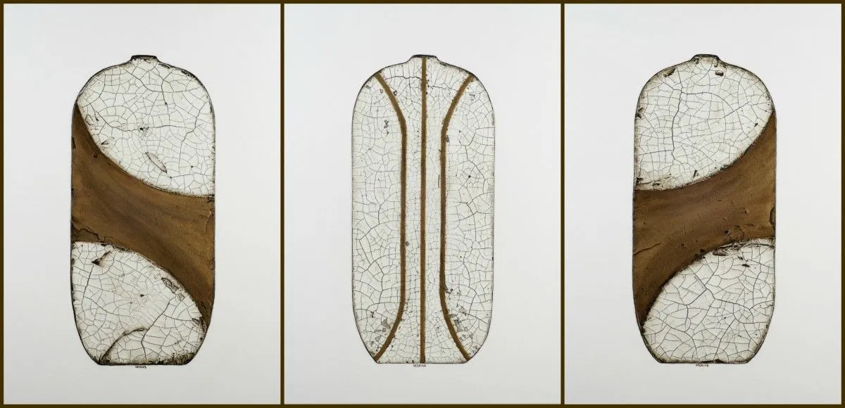 Raku Pottery Series V Triptych, artwork by Terri Deskins