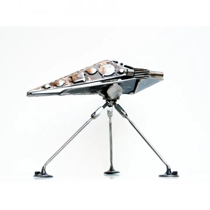 Modern metal art sculpture Icarus spaceship, artwork by Dendrinos gIANNIS