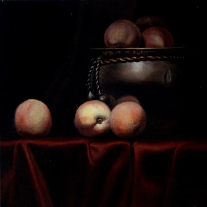 Peaches and Copper Jar, artwork by James Zhao