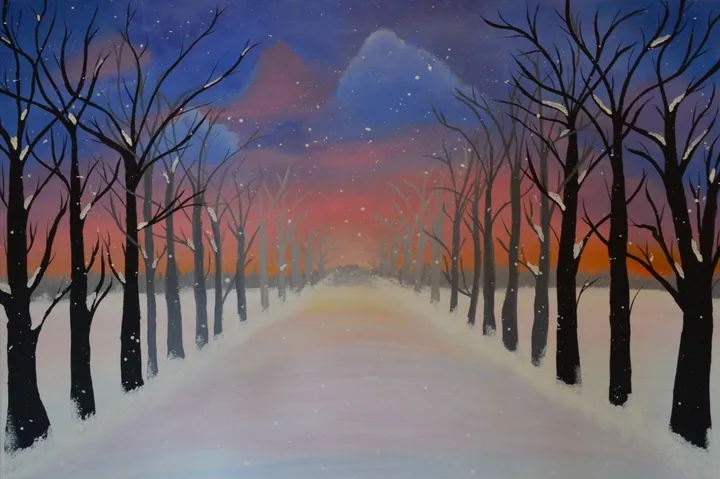 Snowy Sunset, œuvre de Iris Forbes