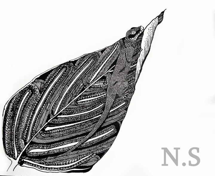 Lizard on a Leaf, artwork by Nato Sajaia