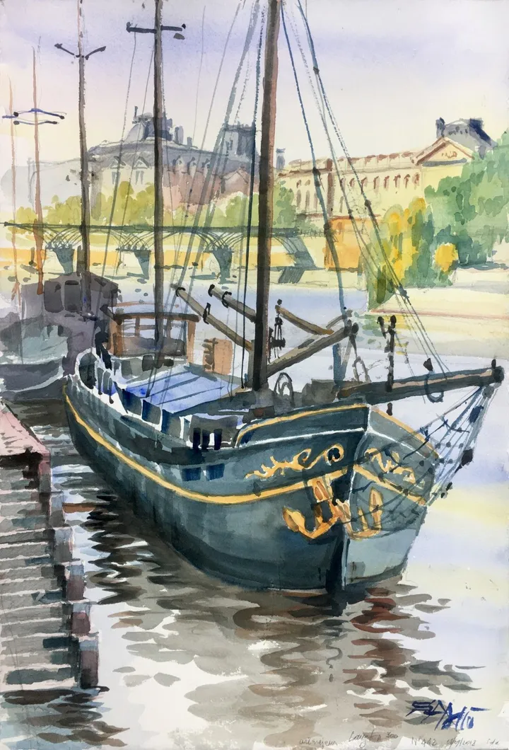 N°442 - Paris, Pont des Arts vu du Quai de Conti, œuvre de Alexandre DUMITRESCU