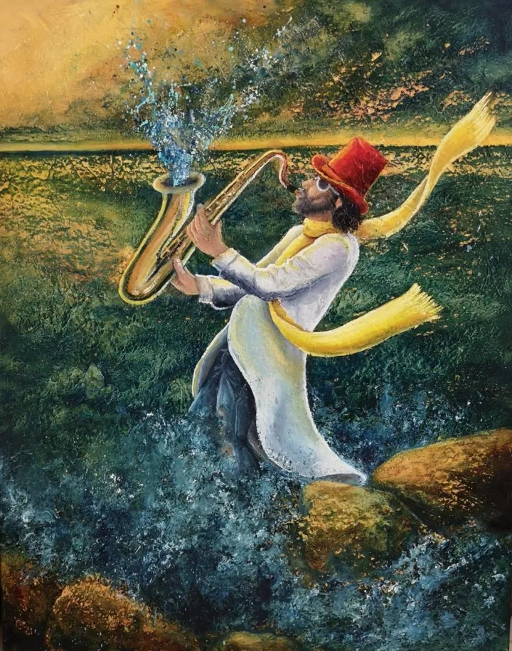 Sexy sax'eau'man (série Crescend'eau), œuvre de Marc Hébert