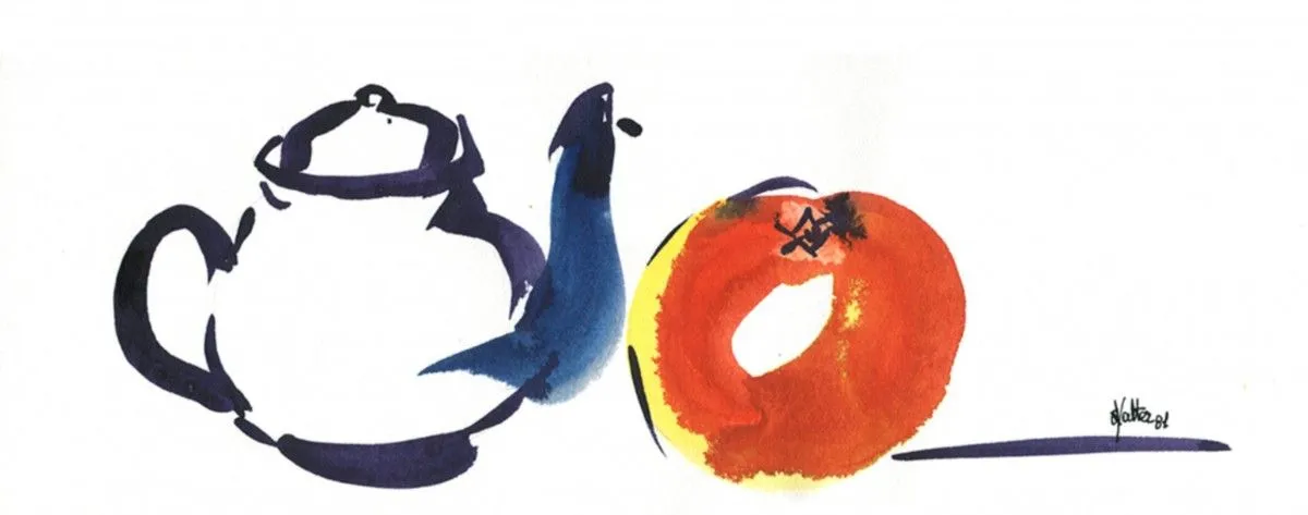 Fruit et théière, œuvre de Alain HALTER