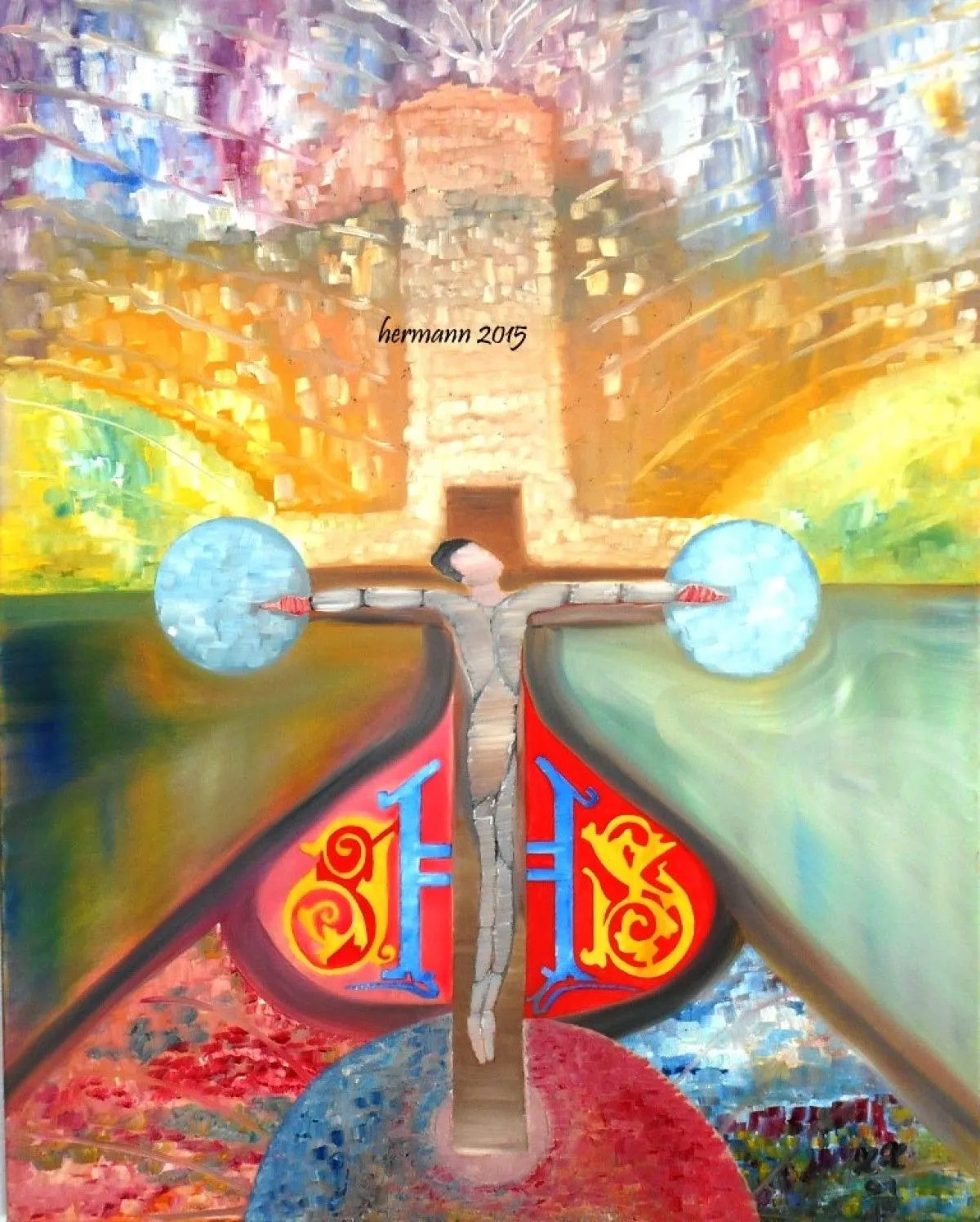 oil "Kreuzigung und Energie", artwork by Hansjörg Hermann