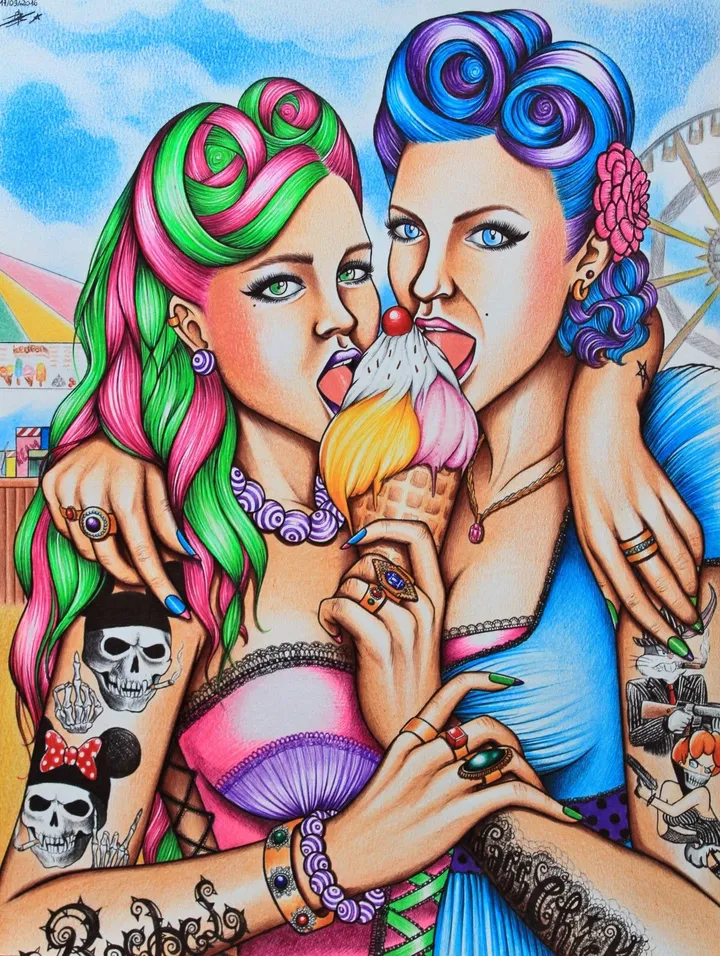 Double Trash Pin up, œuvre de Grinh VU