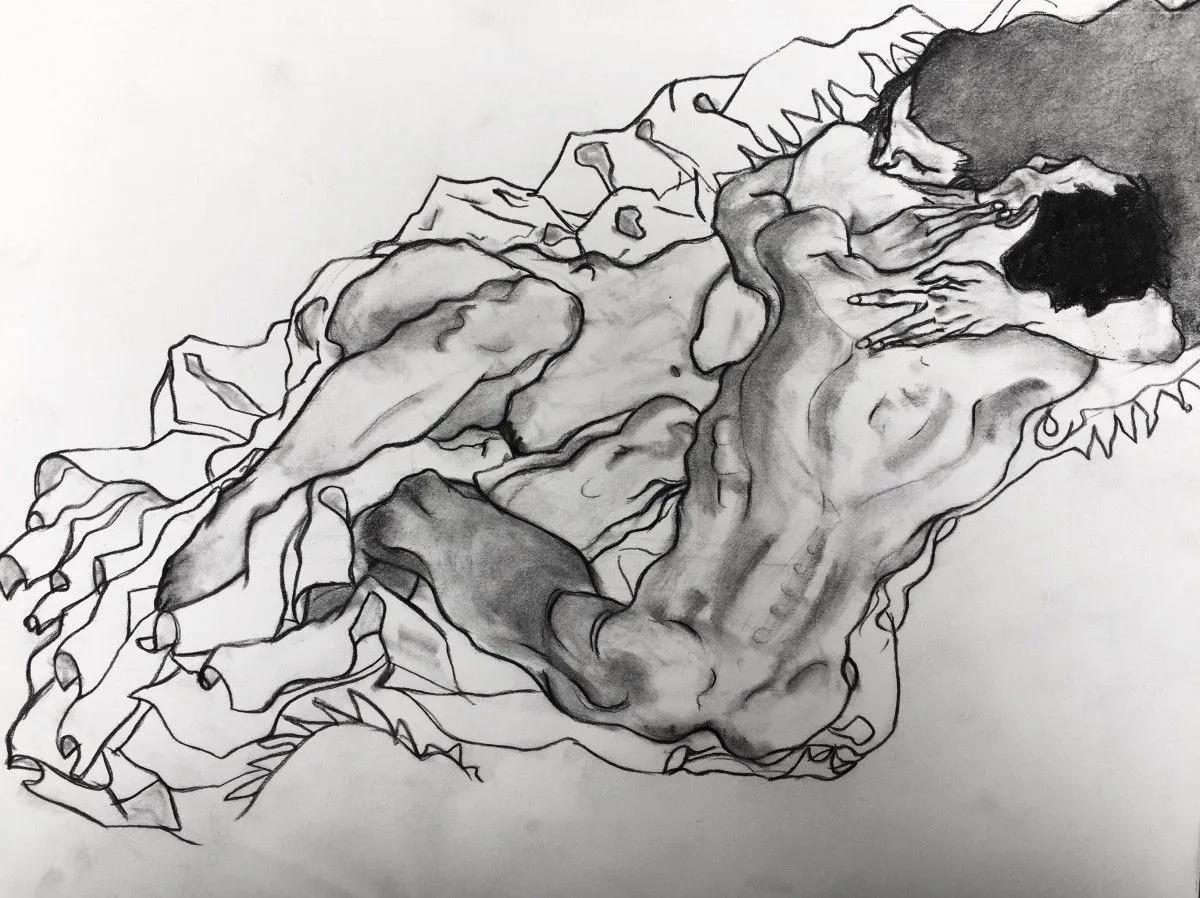 Drawing of Schiele'S "The Embrace", artwork by Gabriel Bouffard