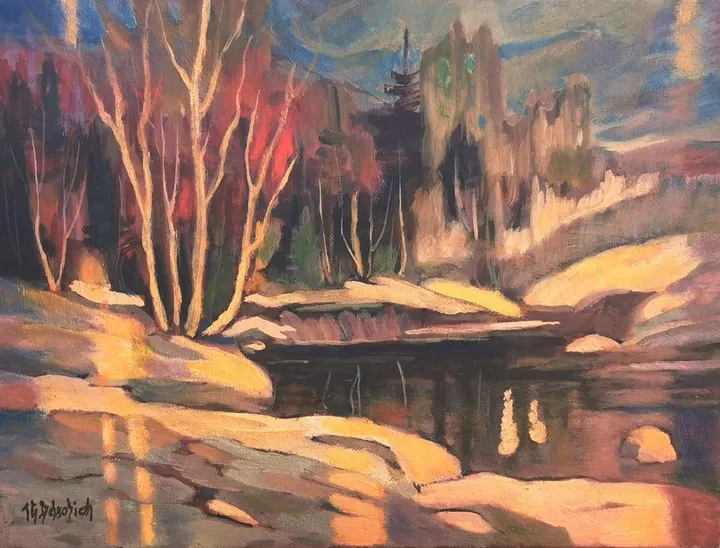 Ruisseau hivernal (près des Éboulements), œuvre de Jean-Guy Desrosiers