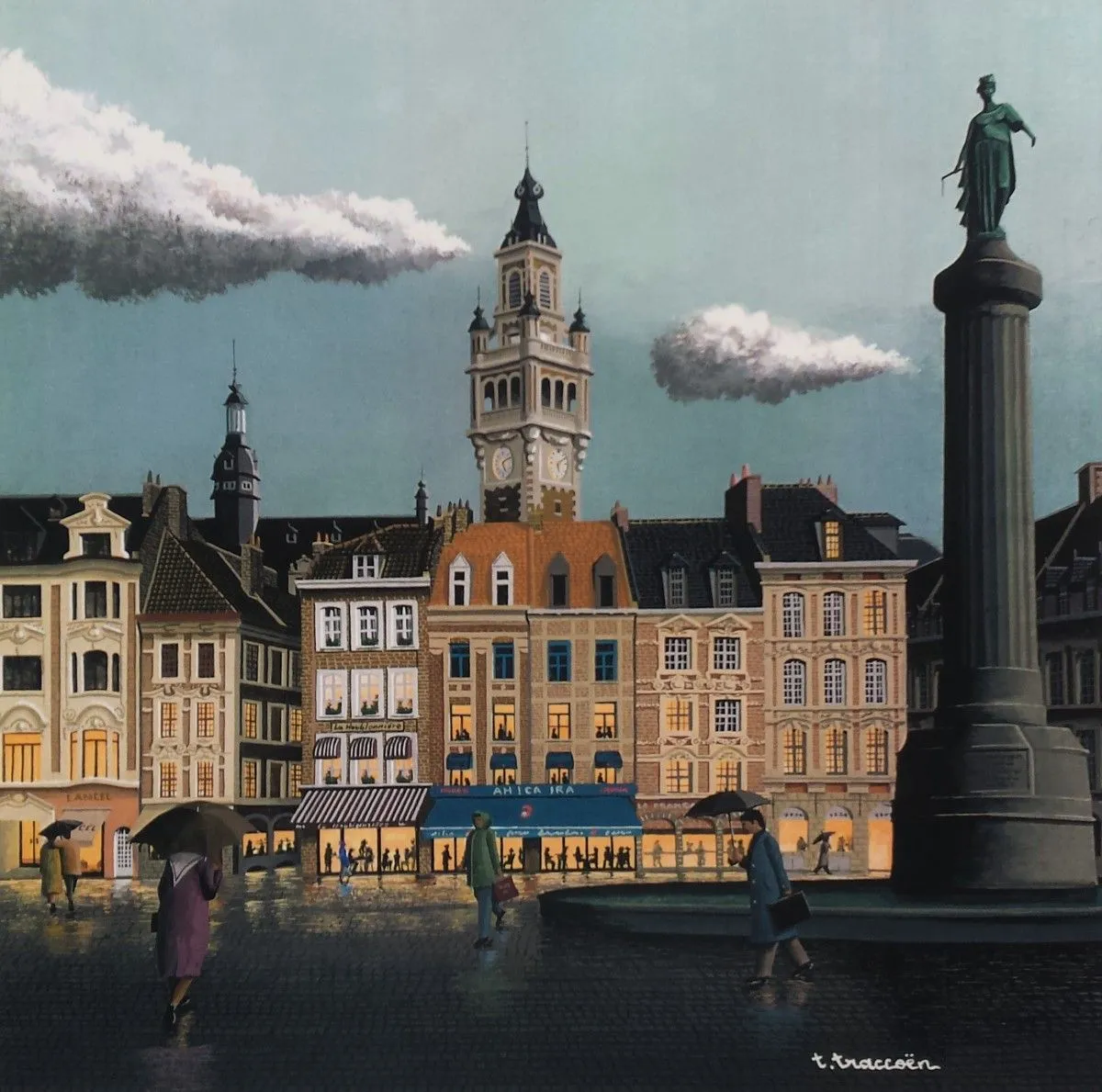 Rainy evening ( postal card ), artwork by Thierry Traccoën