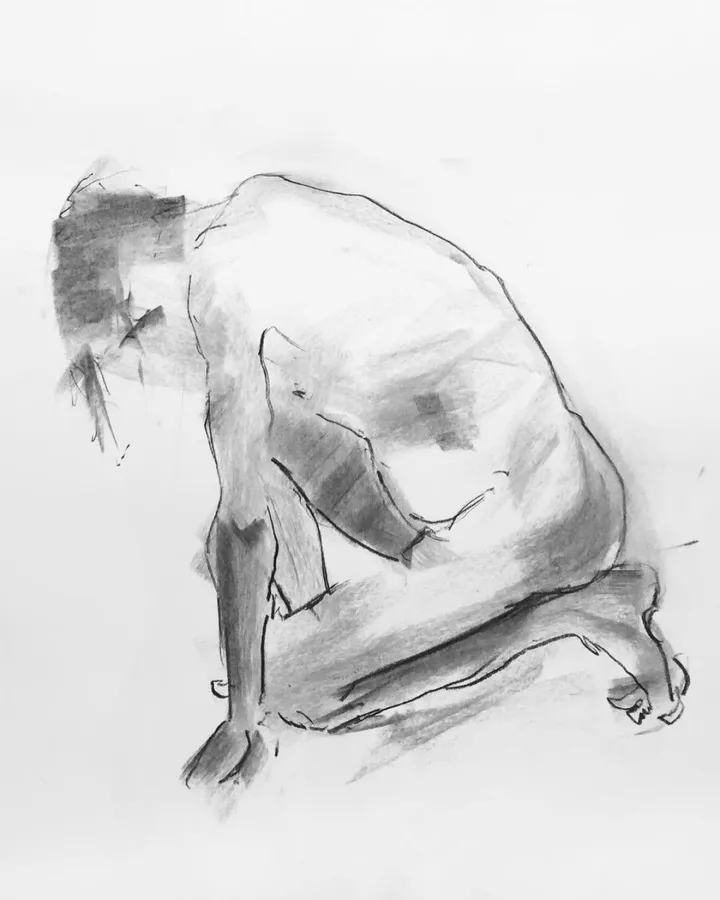 kneeling man, artwork by Gabriel Bouffard