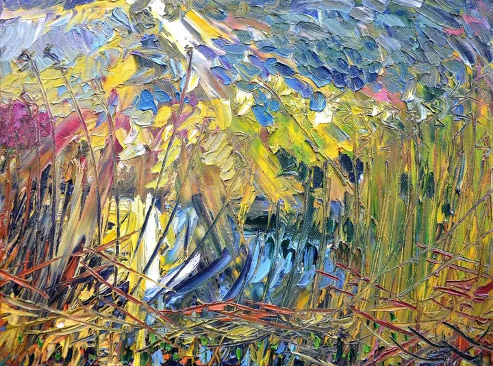 Sun rays over the lake, œuvre de Olga Bezhina