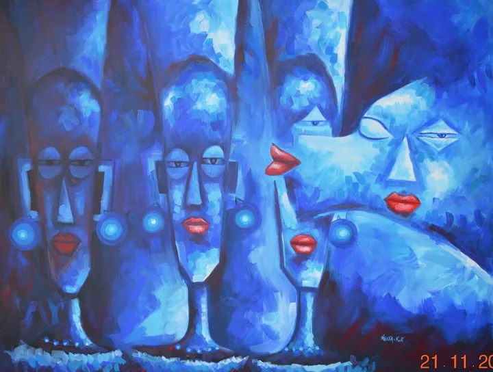 Blue women with red lips, œuvre de keita kankam