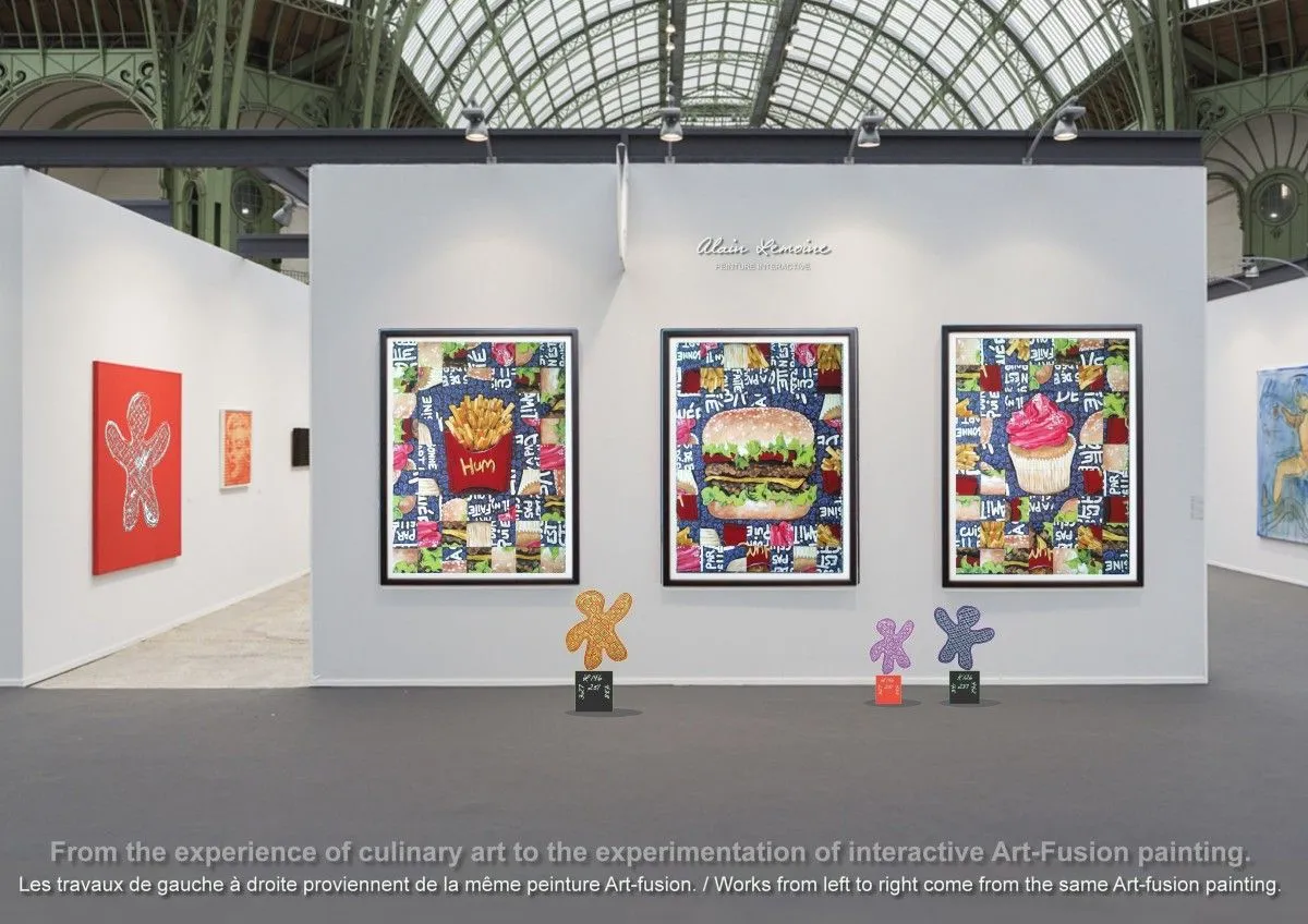 ART-FUSION: BURGER, FRITES, CUPKAKE, et CITATION de Paul Bocuse., œuvre de Alain Lemoine