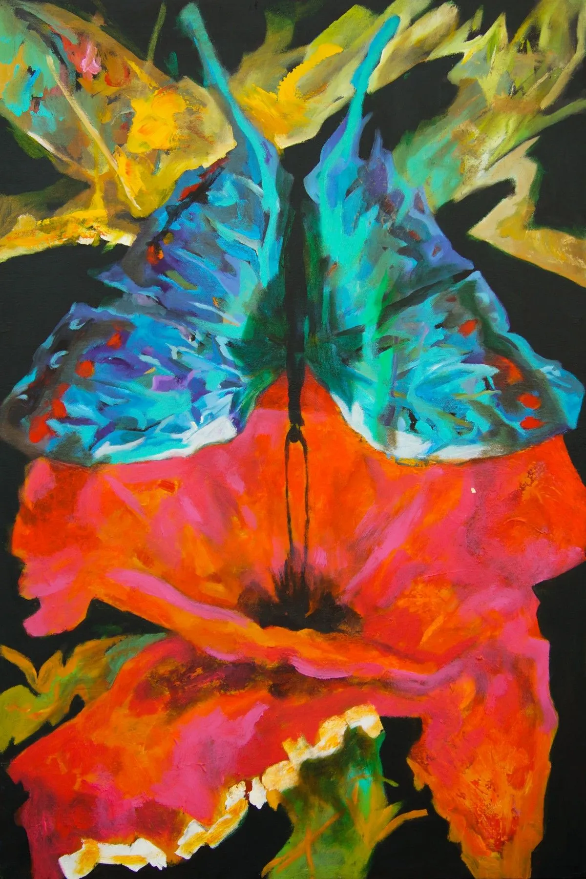 Butterfly falling in poppy, artwork by Dragos Botezat