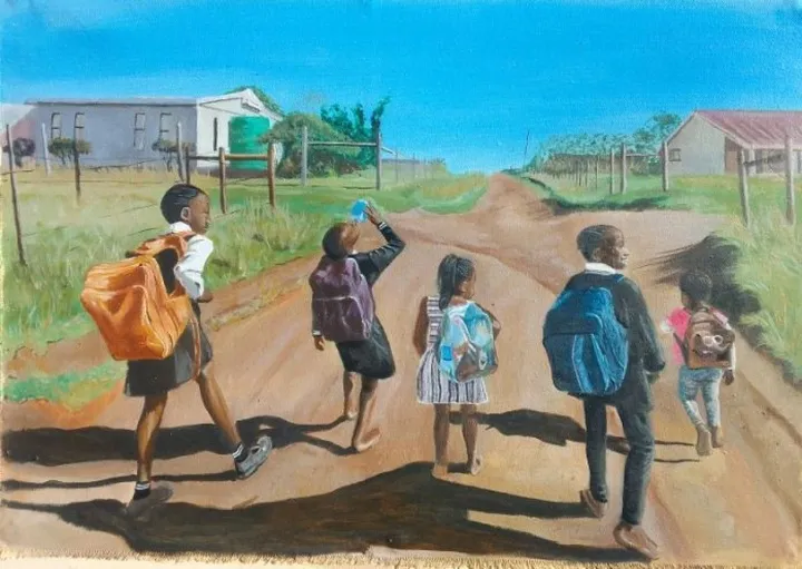 School friends, artwork by Lungisa Matubatuba