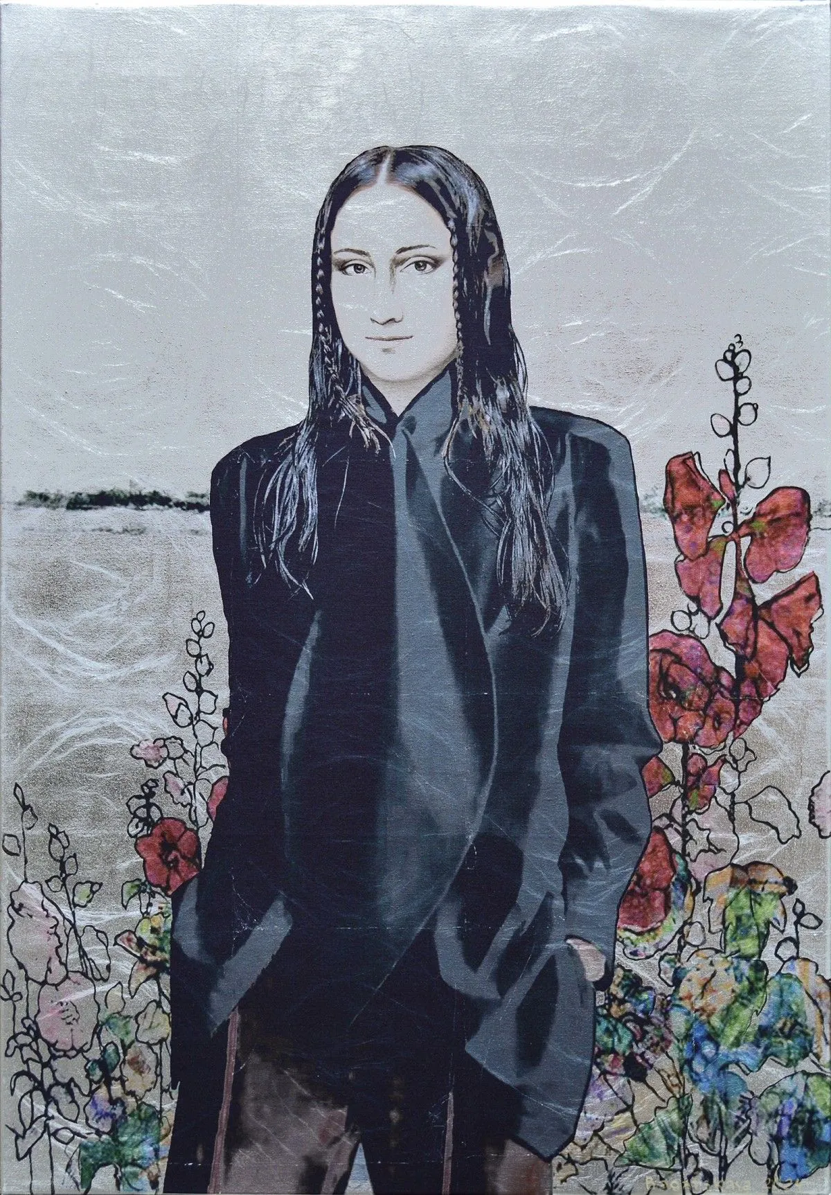 Contemporary printed portrait "In the FIeld among the Flowers", artwork by Nataliya Bagatskaya