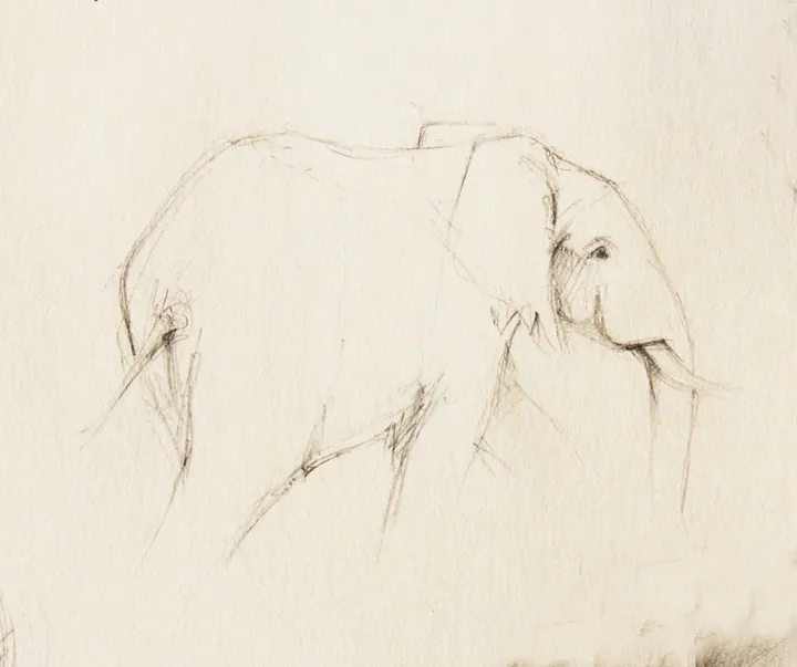 Eléphant marchant dans la savane - Walking elephant in savannah, artwork by Jean Bessat