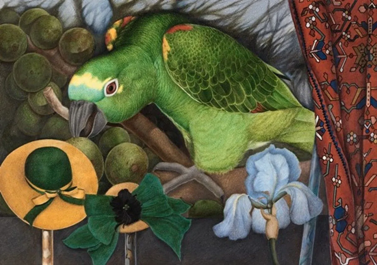 Still life with a parrot, artwork by Olga Pozhar