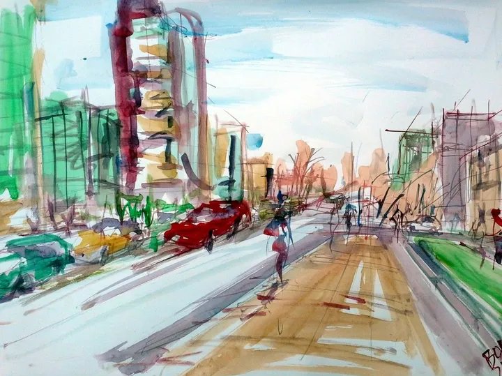 Dostyk street Almaty, artwork by Akpan Usoroh