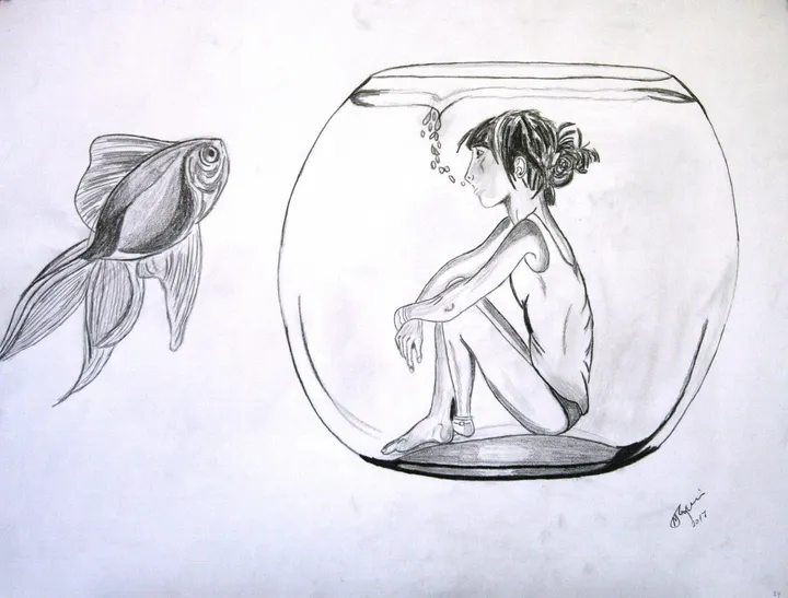THE  GIRL AND THE FISH, artwork by Marini Tsambi