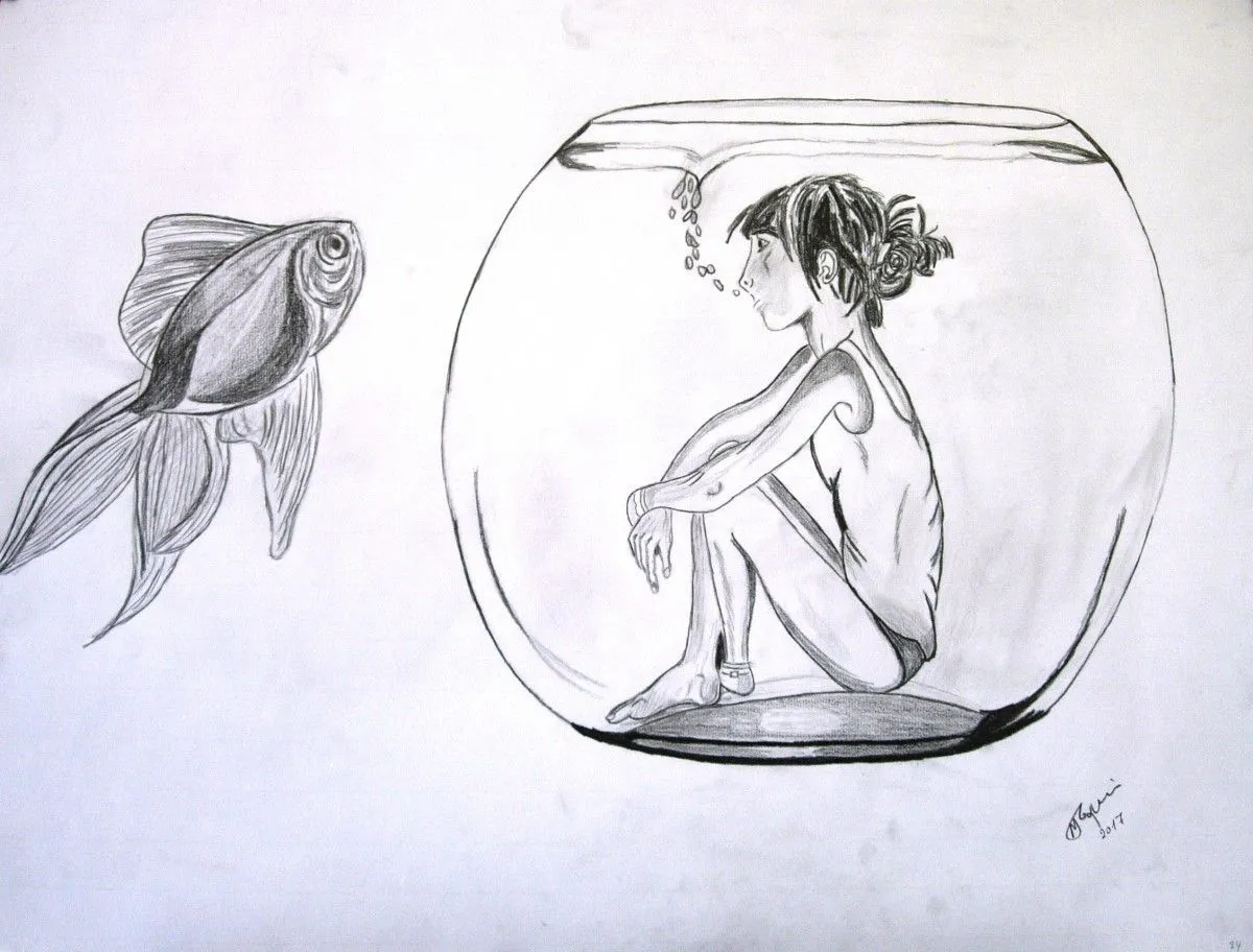THE  GIRL AND THE FISH, œuvre de Marini Tsambi