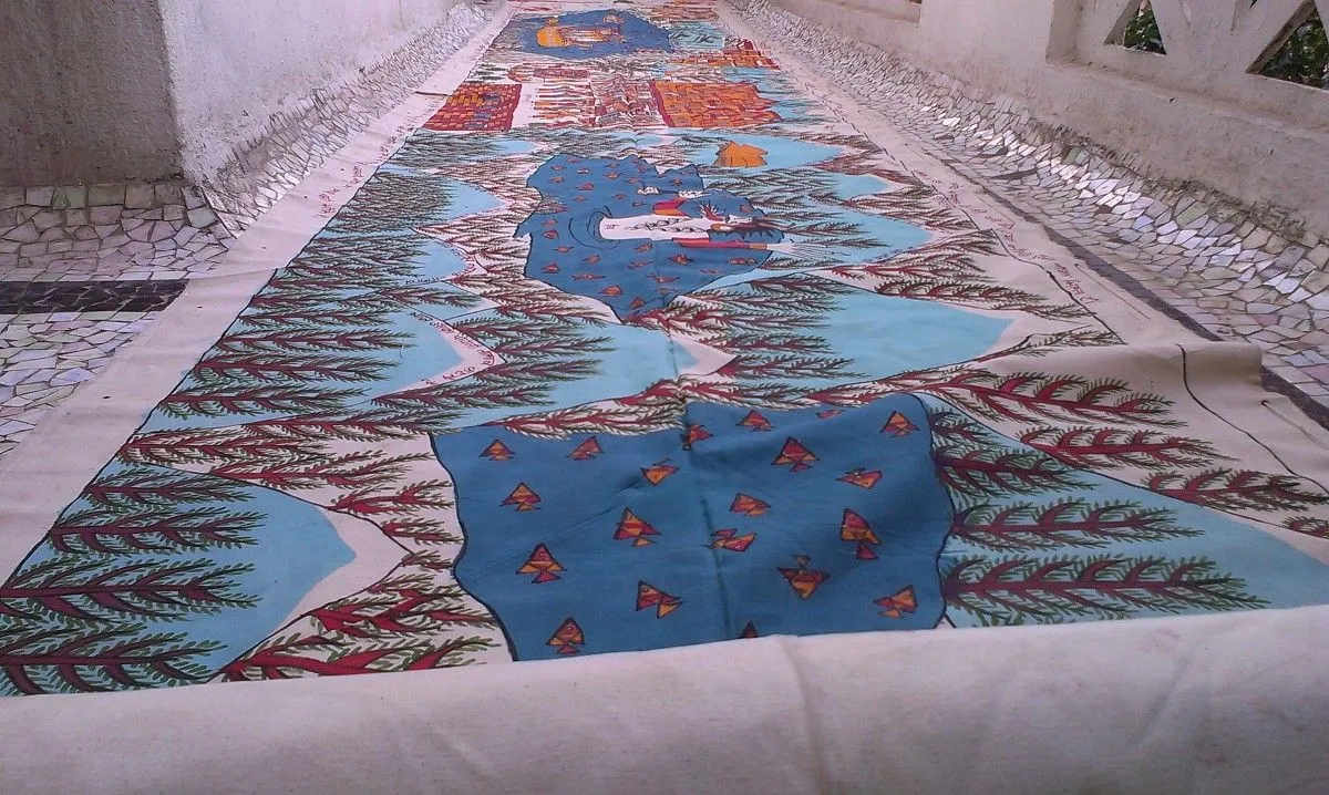 History Of Kashmir (LOC) Scroll Painting – 55 meter long 42 inch broad on canvas, œuvre de Bhanu Dudhat